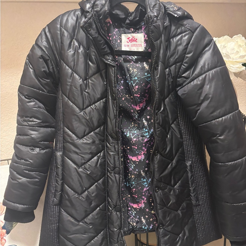 Justice Black Quilted girls Jacket size 12/14